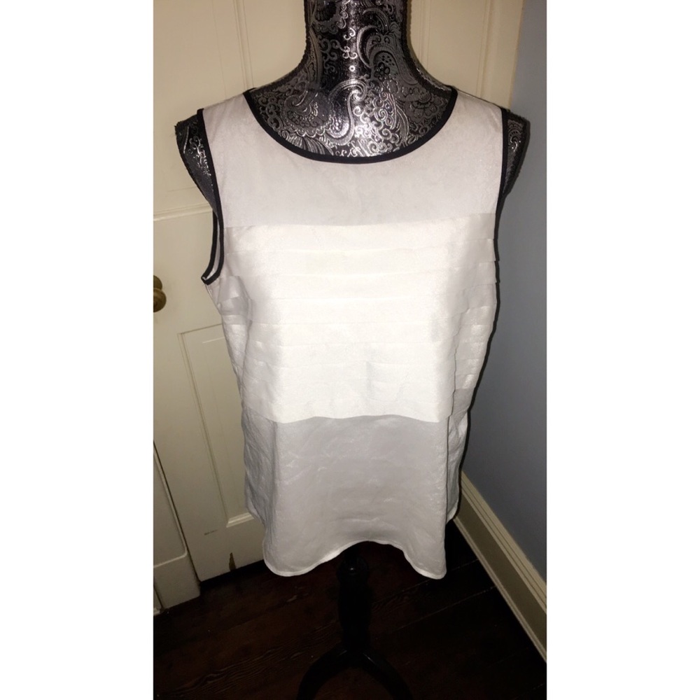 New York & Co layer front white blouse black trim